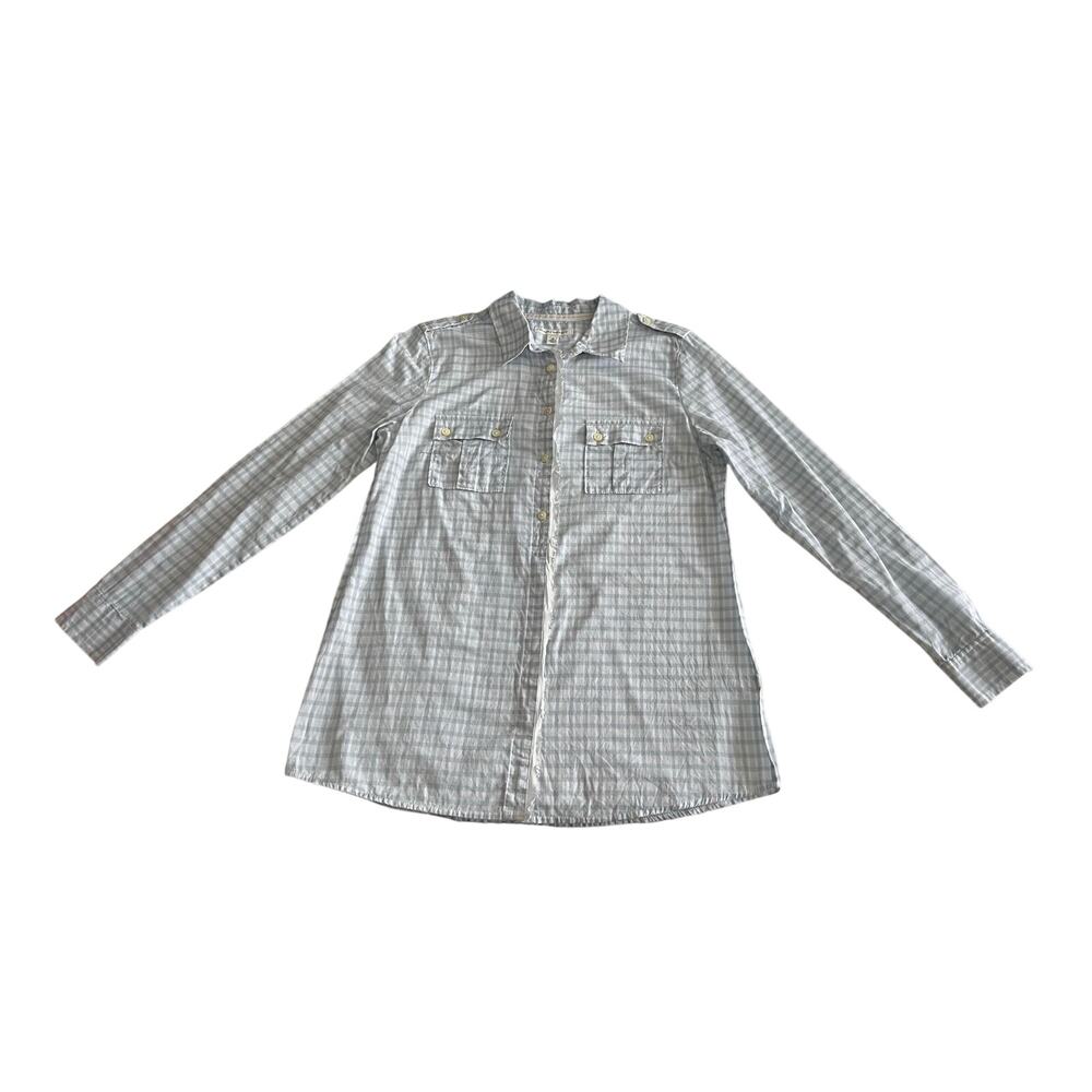 Banana Republic Women’s M Blue Plaid Utility Button Front Shirt Raw Edge